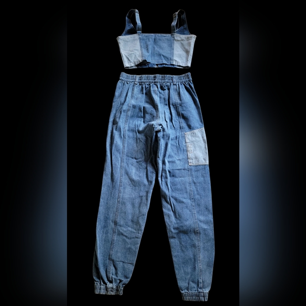 L'atiste 2 Pc Set Denim Outfit Crop‎ Top and Jogger Pants Size 6 - Picture 2 of 10